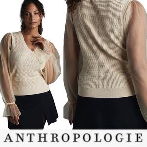 NWOT Anthropologie Maeve Sheer Organza Sleeve Sweater cream/tan 3x